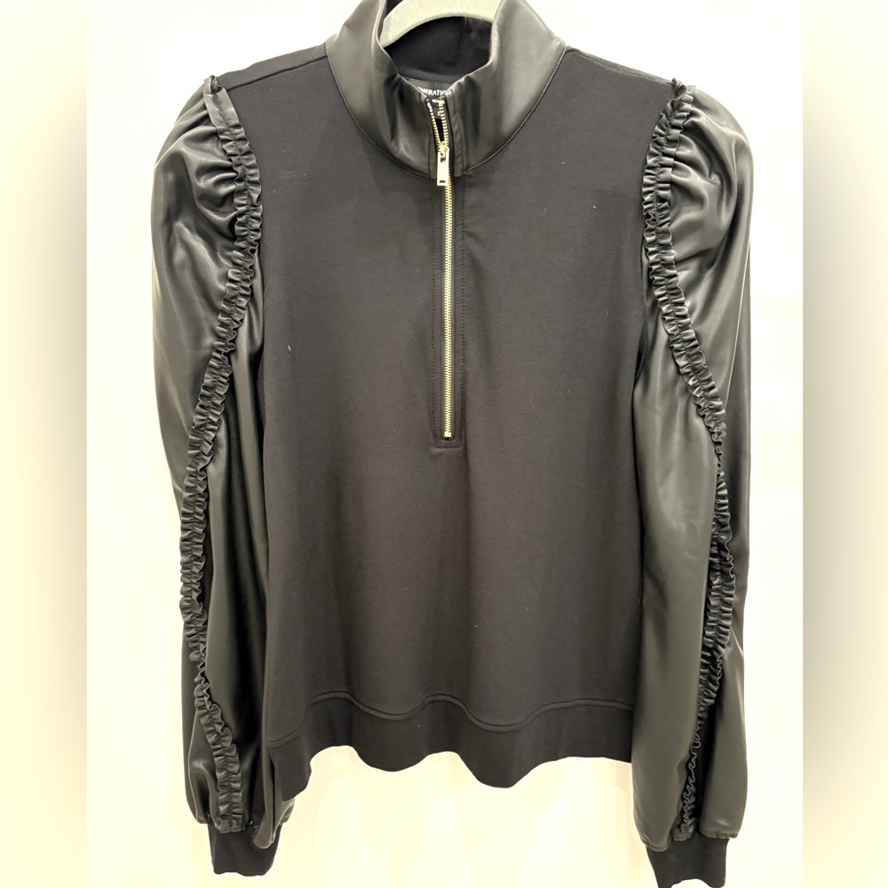 Generation Love Zip Pullover with Faux Leather Ruffle Sleeves